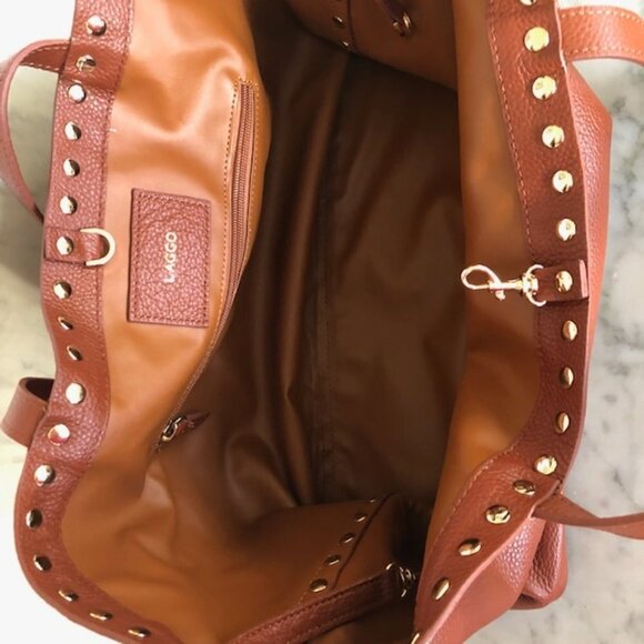 LAGGO Remy British Tan Leather Gold Studded Tassel Tote Bag NWOT - Picture 9 of 17